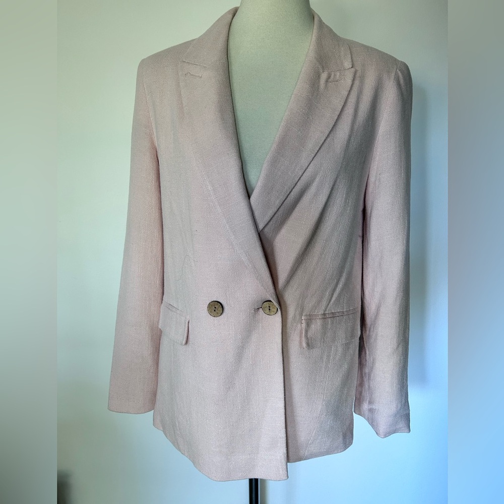 NWOT Topshop slightly oversized blush pink Double-Breasted linen Blazer